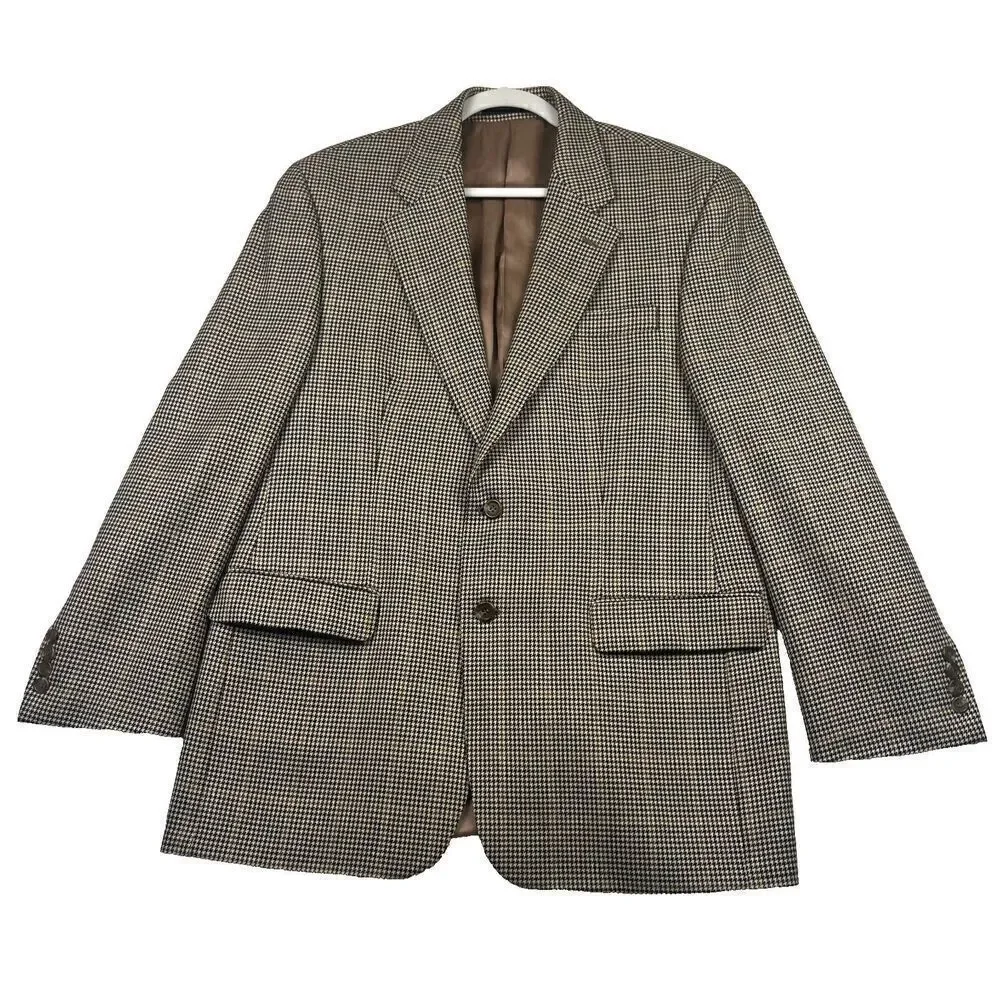 Ralph Lauren Mens Blazer Sport Coat Two Button Jacket‎ 100% Wool 42R HoundsTooth